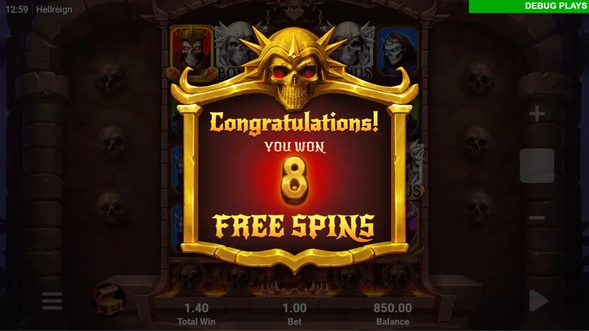 Interface do jogo de slot Hellreign Scatter Magnet com temática demoníaca