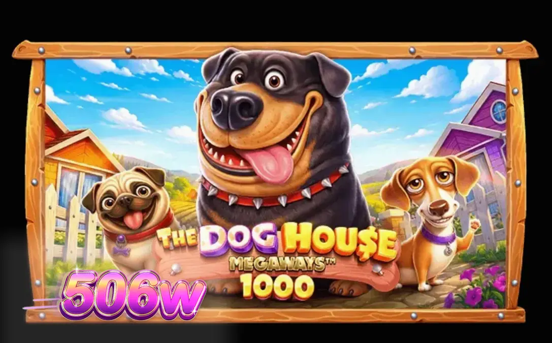 The Dog House Megaways 1000 slot machine interface featuring playful canine characters.
